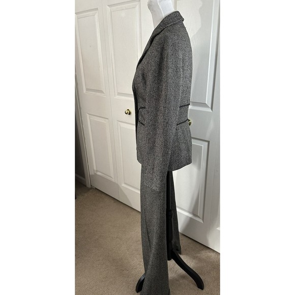 Larry Levine Pant Suit 2 Piece Set Size 8 Brown Tweed 2 Button Blazer Cuff Pant - Picture 3 of 9